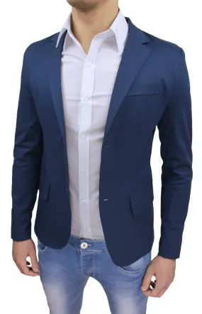 Giacca uomo Sartoriale blu elegante casual blazer cotone slim 100% made in Italy