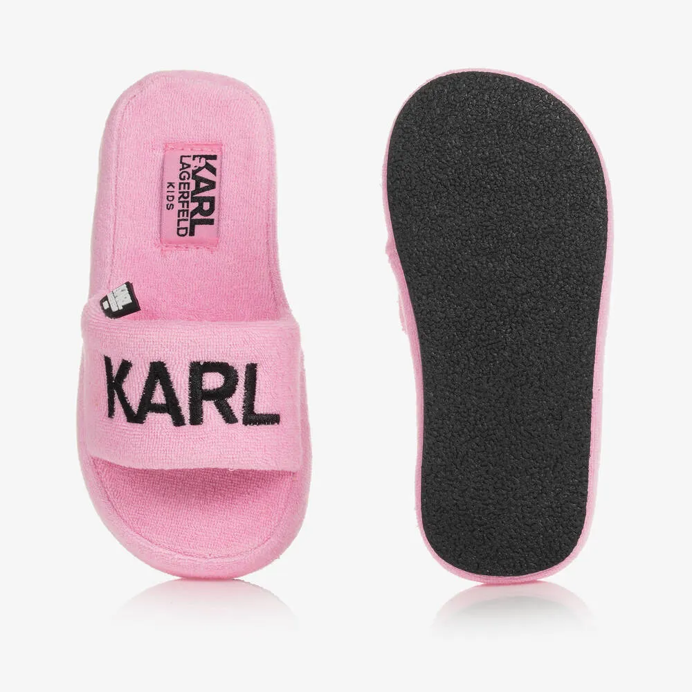 Girls Pink Karl Towelling Sliders