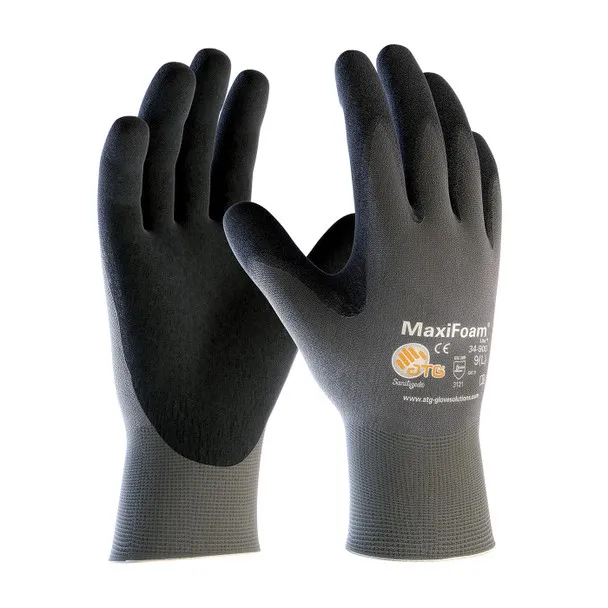 Gray XXL MaxiFoam Lite, Gray 15G Nylon Shell, Black Nitrile Foam Coating Nitrile Foam Coated Gloves by ATG 1 Dozen 34-900/XXL