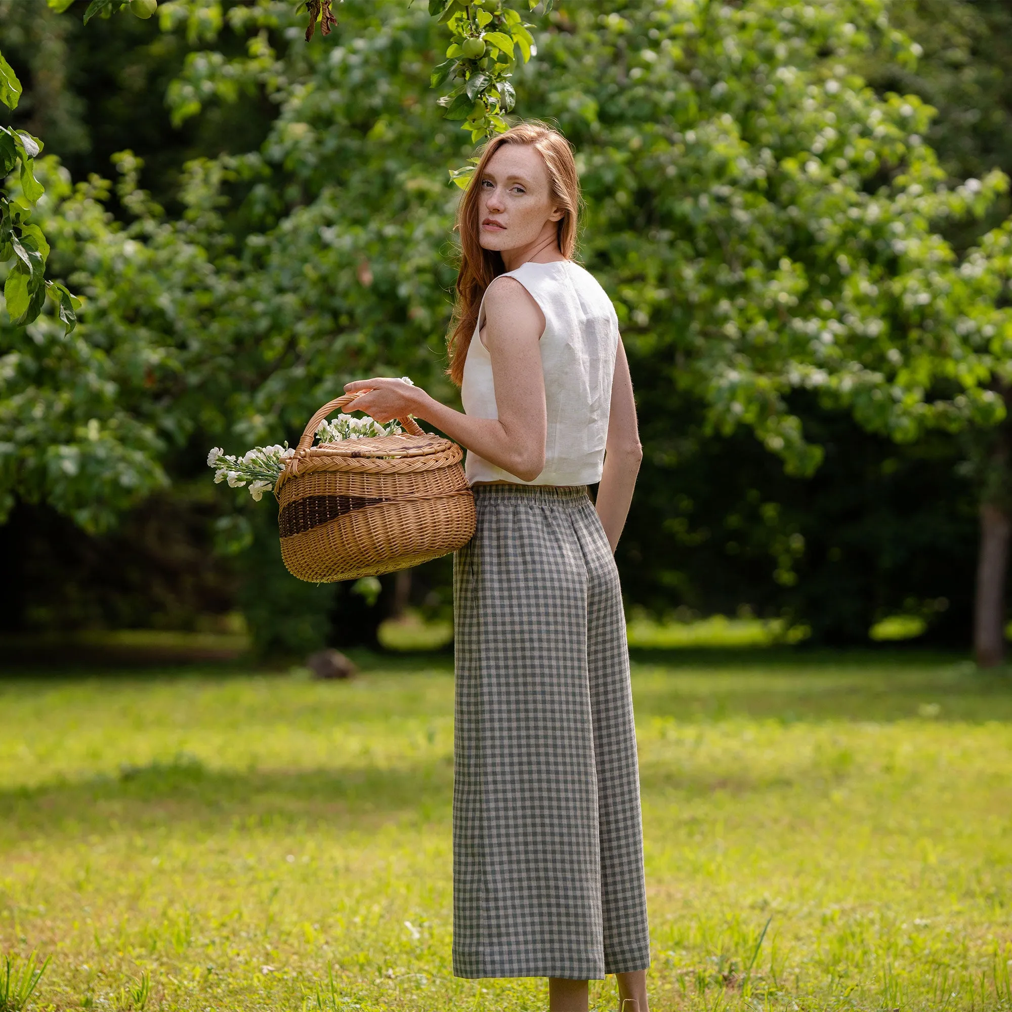 Green Gingham Linen Culottes Lana