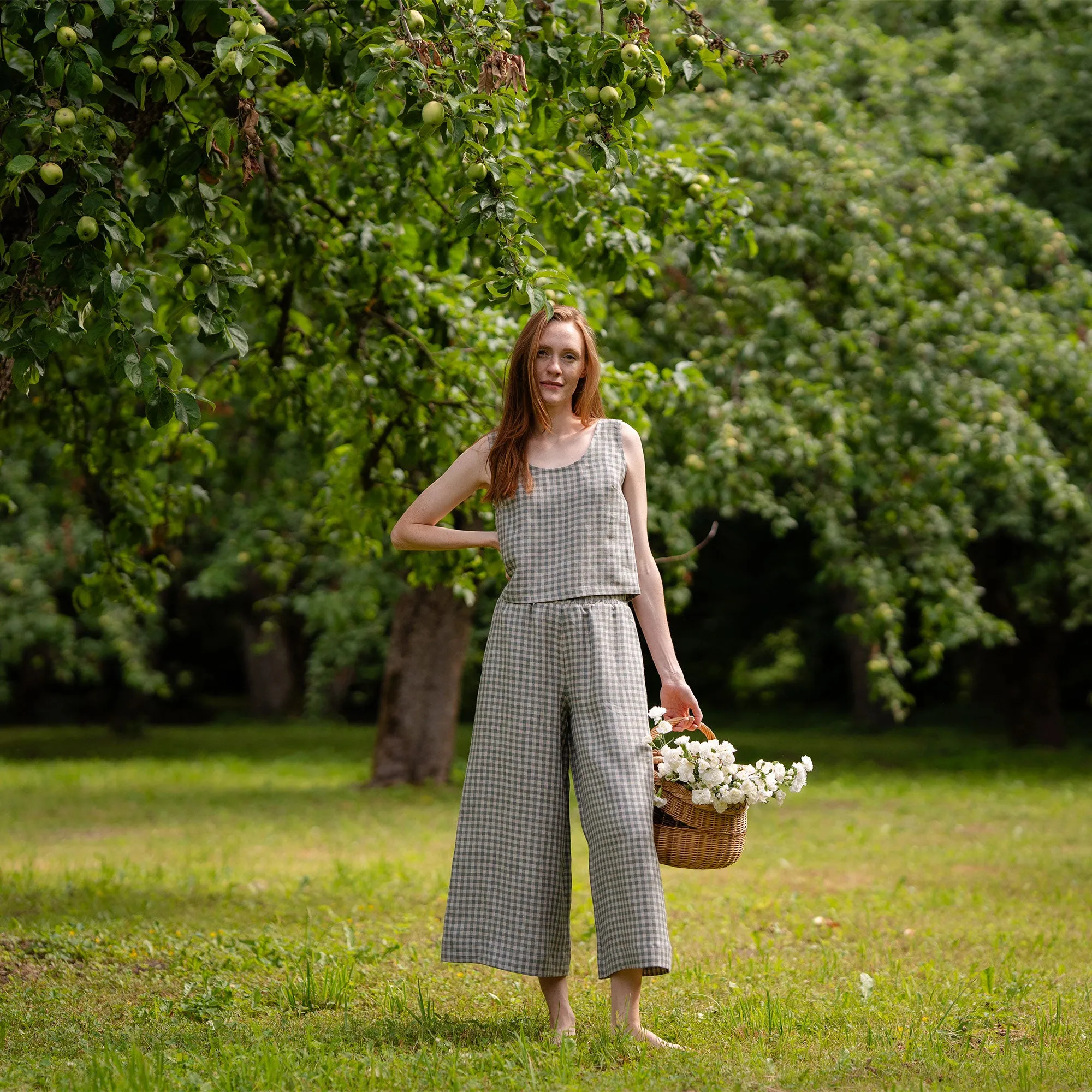 Green Gingham Linen Culottes Lana