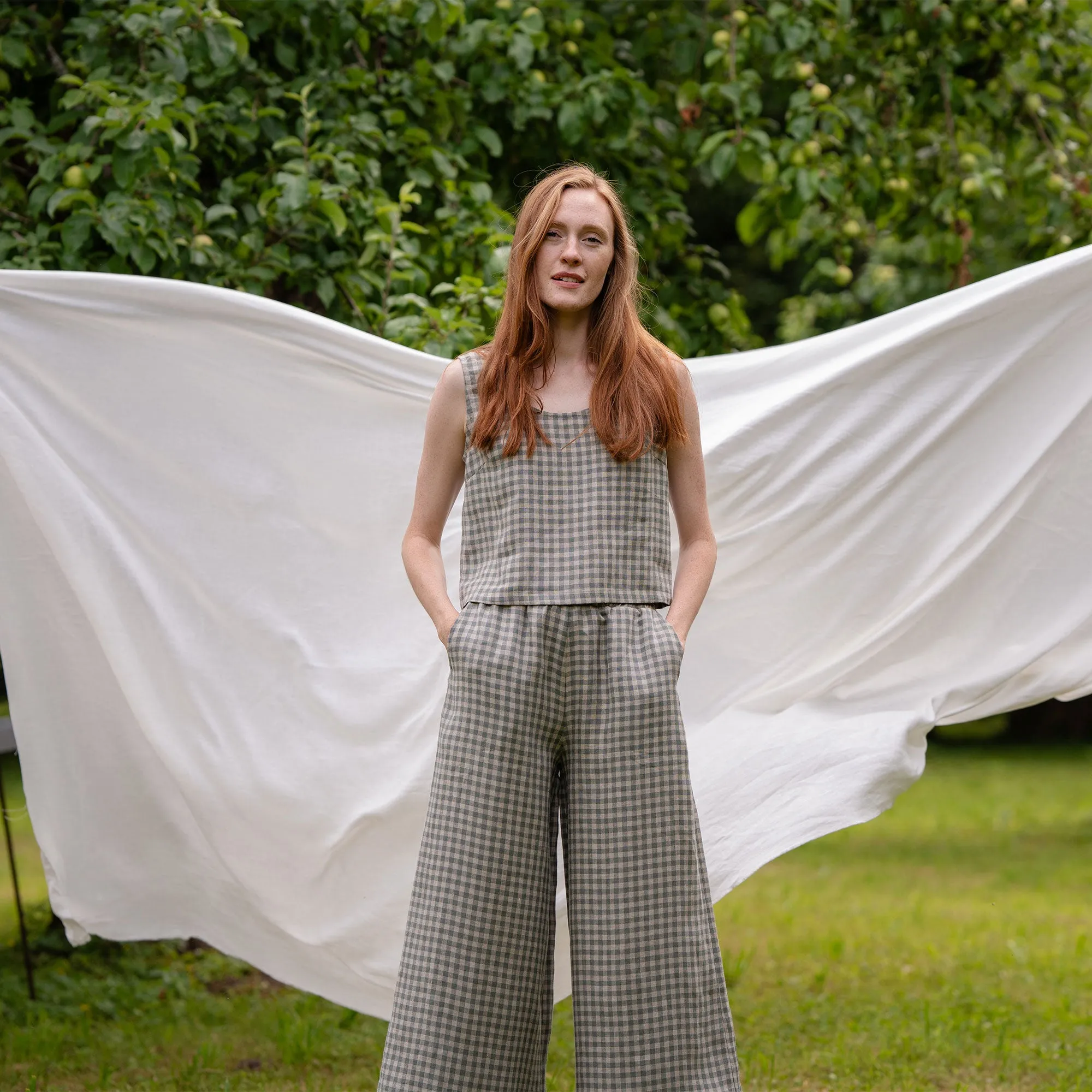 Green Gingham Linen Culottes Lana