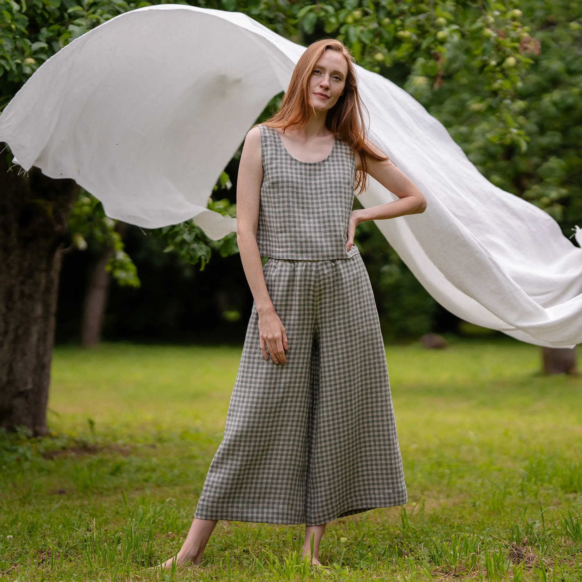 Green Gingham Linen Culottes Lana