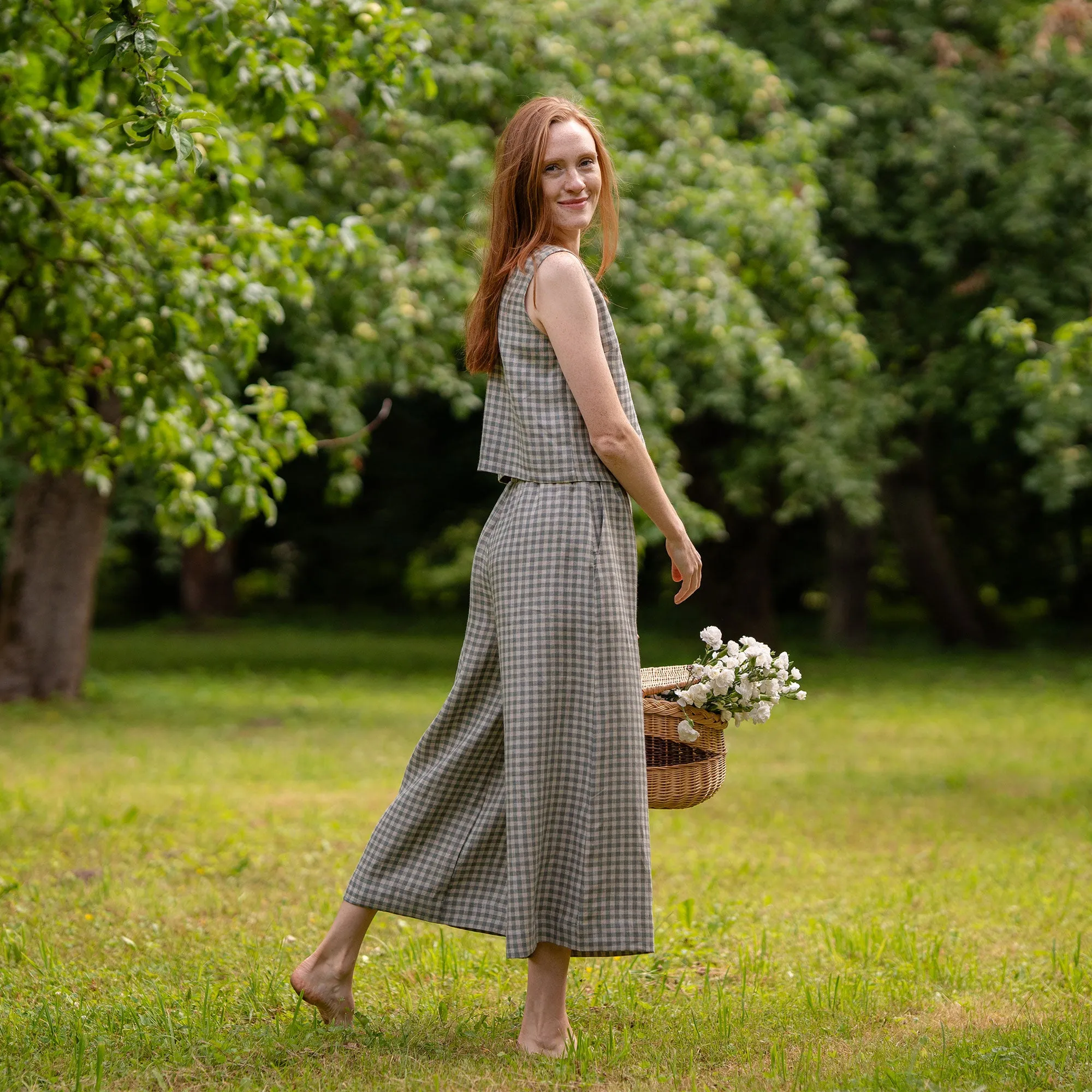 Green Gingham Linen Culottes Lana