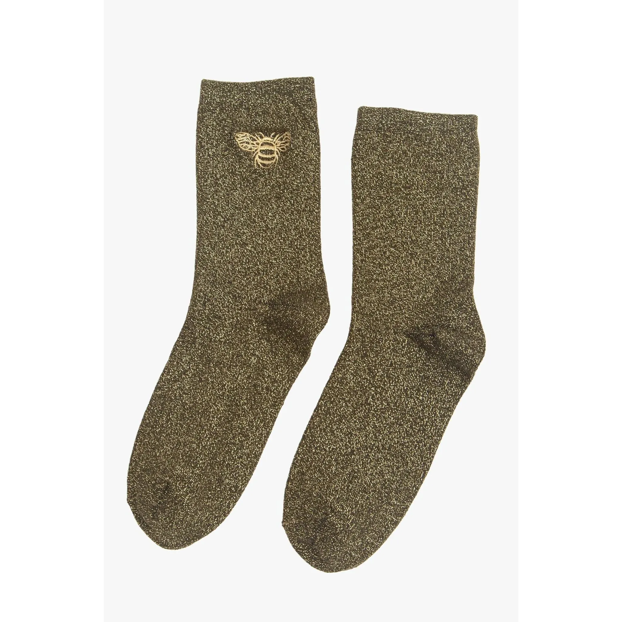 Green Glitter Cotton Rich Bee Motif Ladies Socks