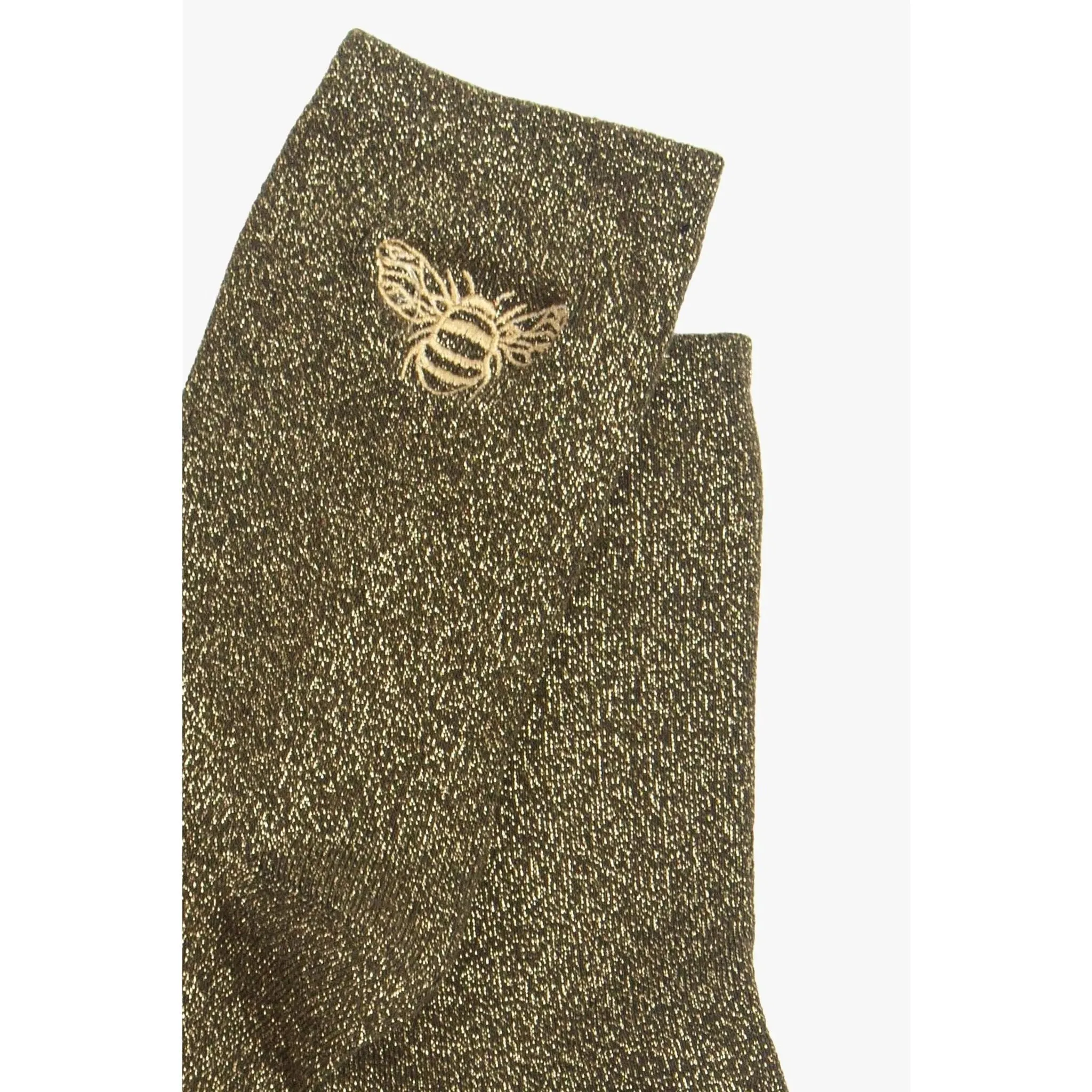 Green Glitter Cotton Rich Bee Motif Ladies Socks