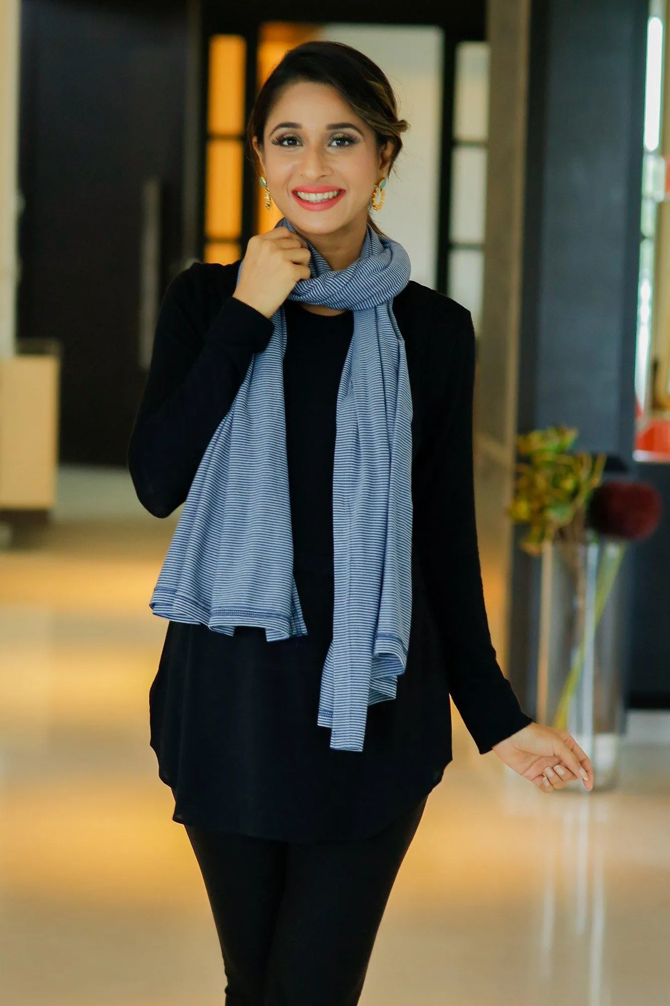 Grey Blue Striped Versatile Nursing Stole