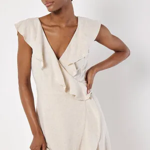 Hi-Lo Linen Ruffle Wrap