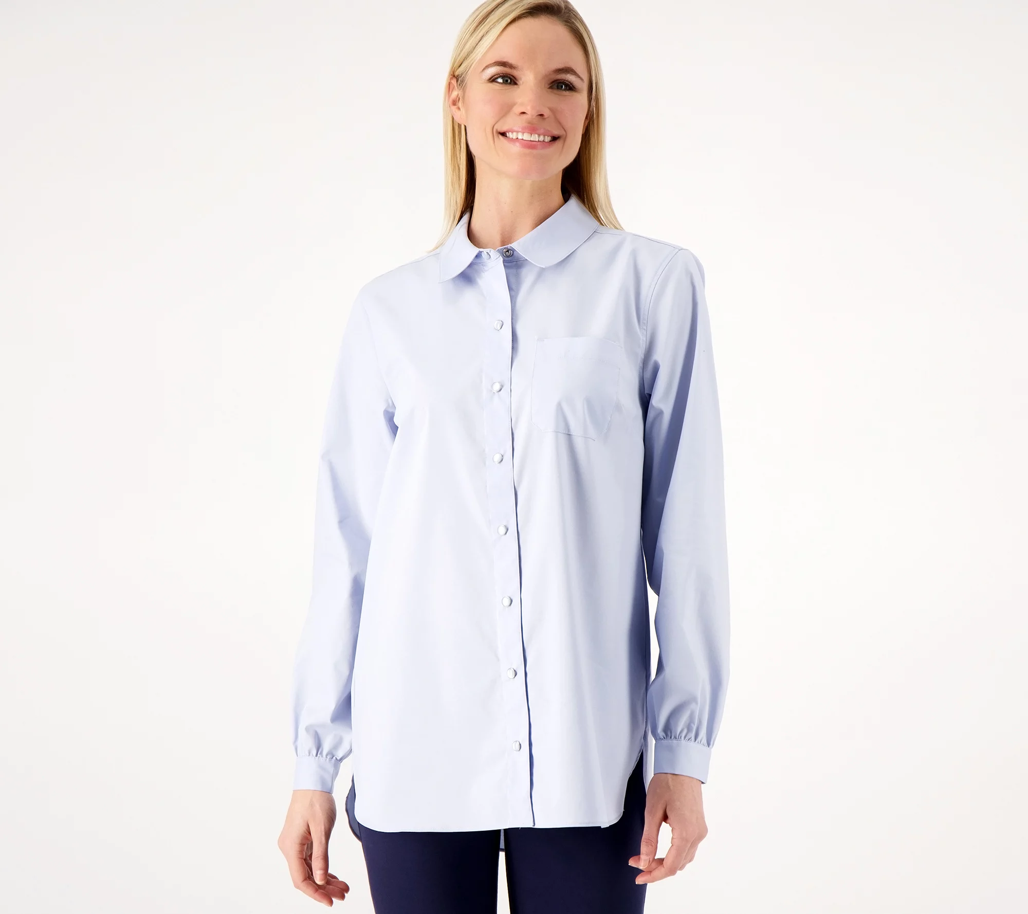 Isaac Mizrahi Live! Petite Stretch Woven Oversized Tunic with Snaps