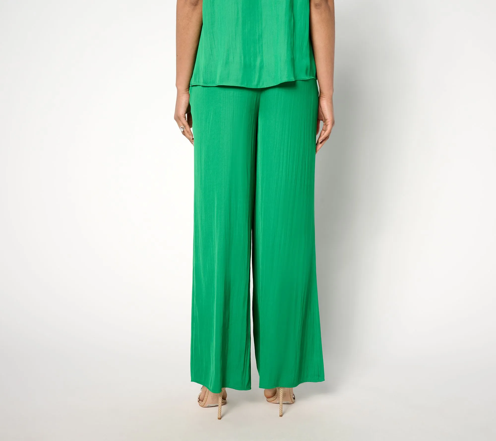 Isaac Mizrahi Live! Regular Crinkle Satin Flowy Wide Leg Pants