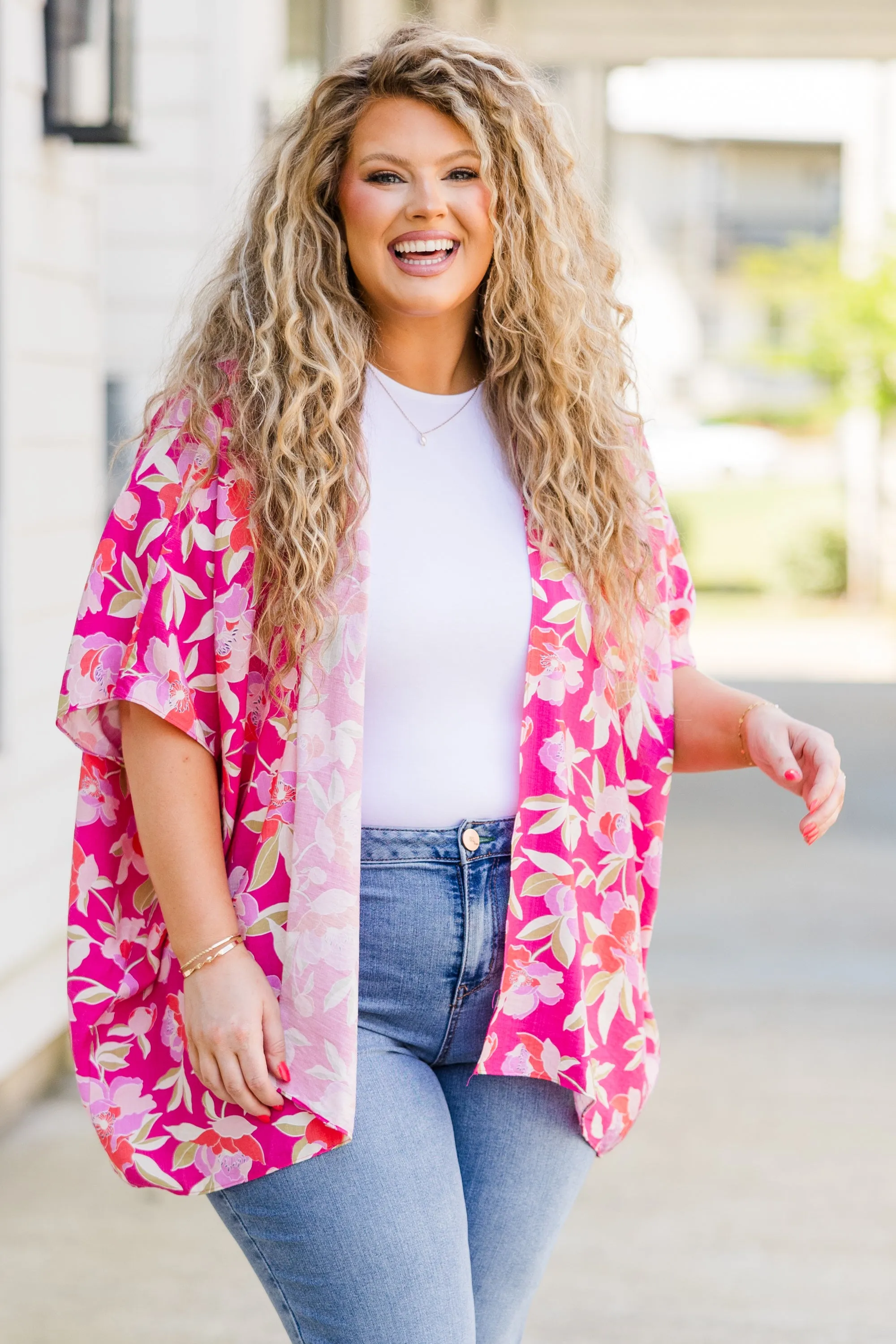 Island Breeze Kimono, Pink Floral