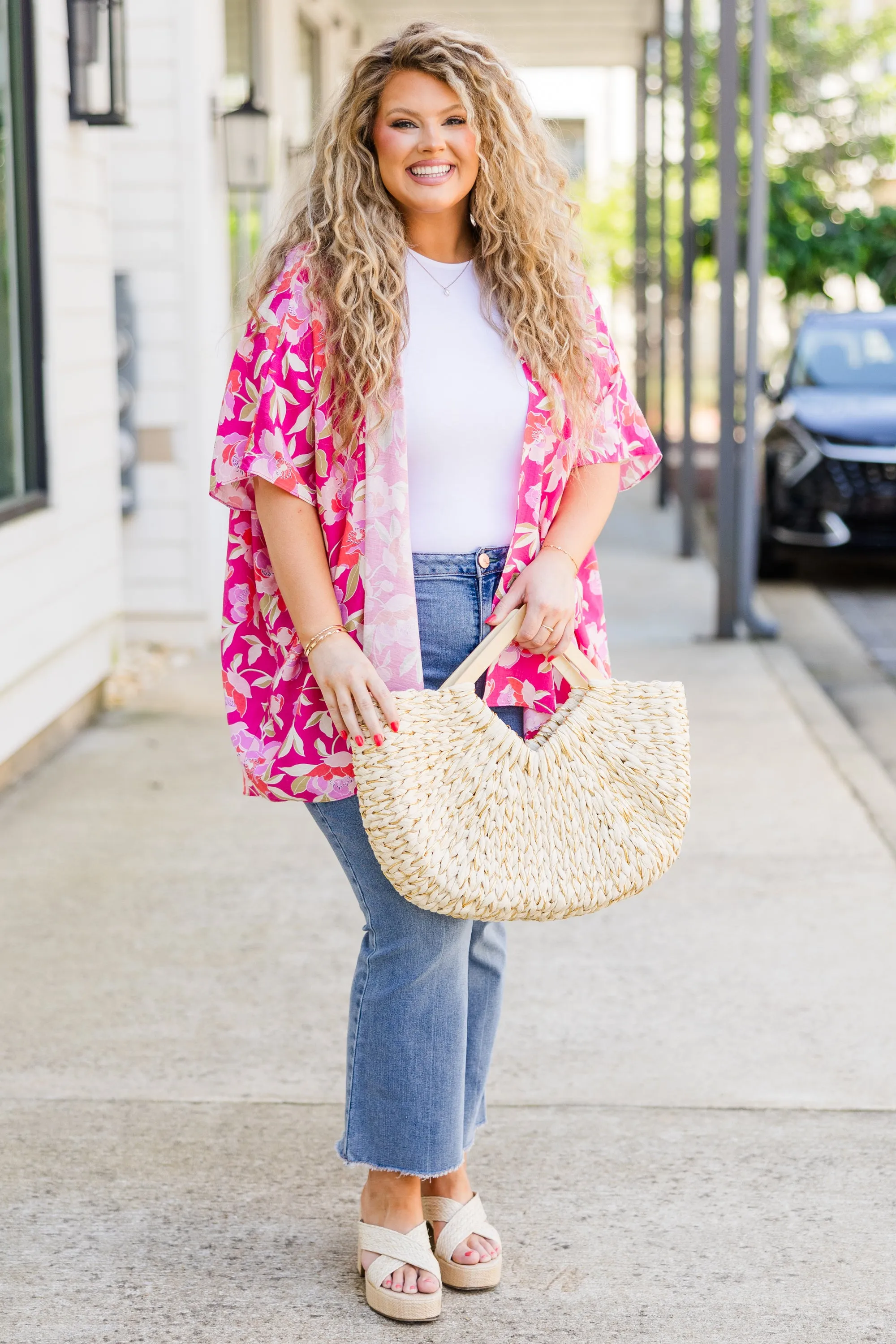 Island Breeze Kimono, Pink Floral