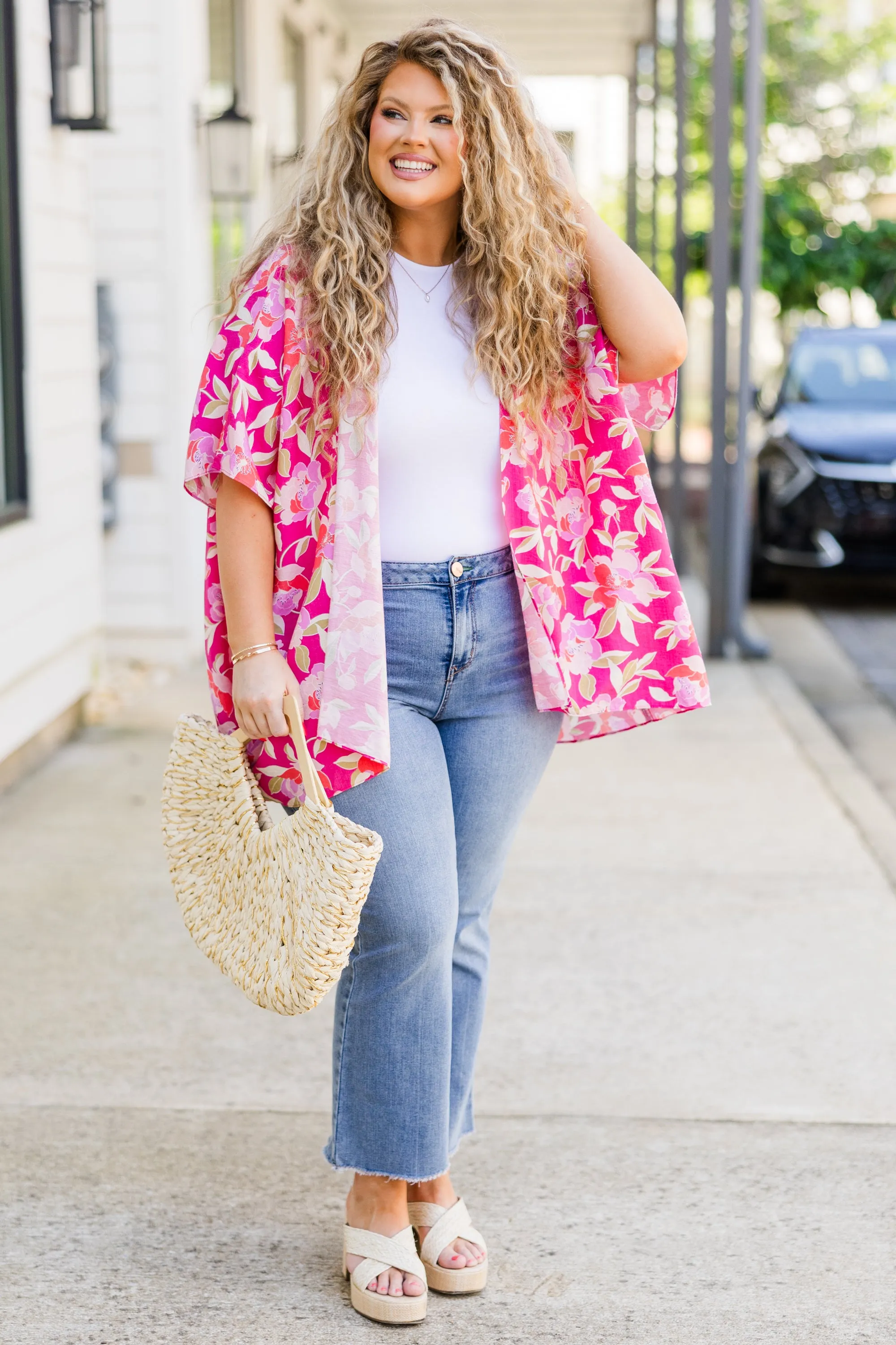 Island Breeze Kimono, Pink Floral