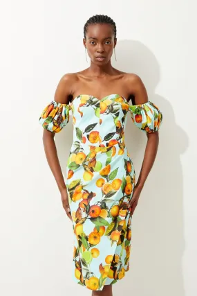 Italian Signature Citrus Print Bardot Mini Dress | Karen Millen