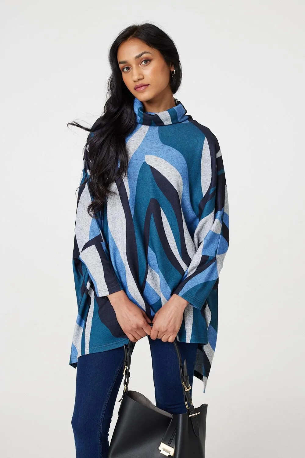 Izabel London - Printed Roll Neck Oversized Tunic Top