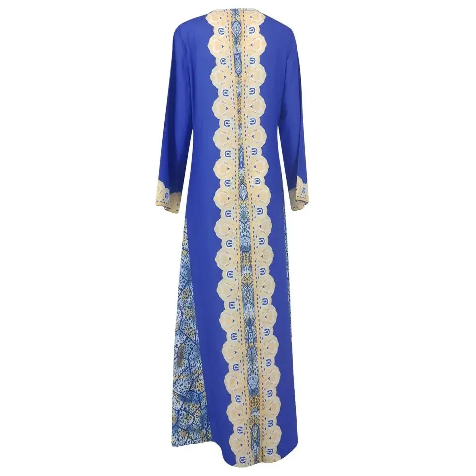 Kaftan and Belted Print Abaya for Women 2XL S258932