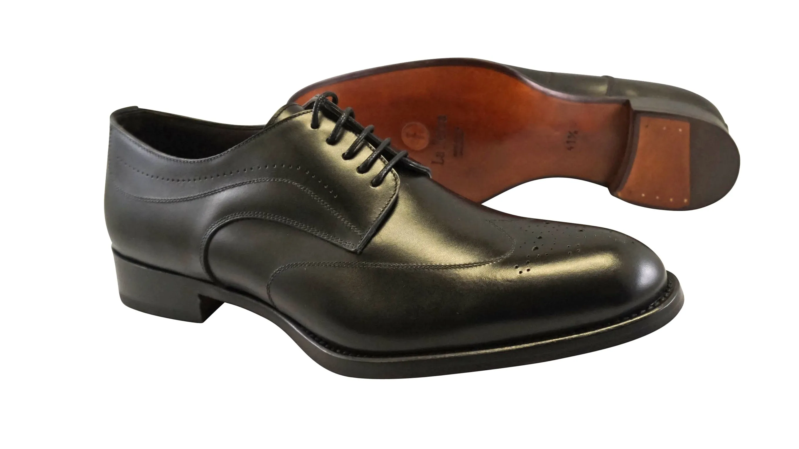 La Ferra Mens Black Italian made wingtip dress shoe KD6