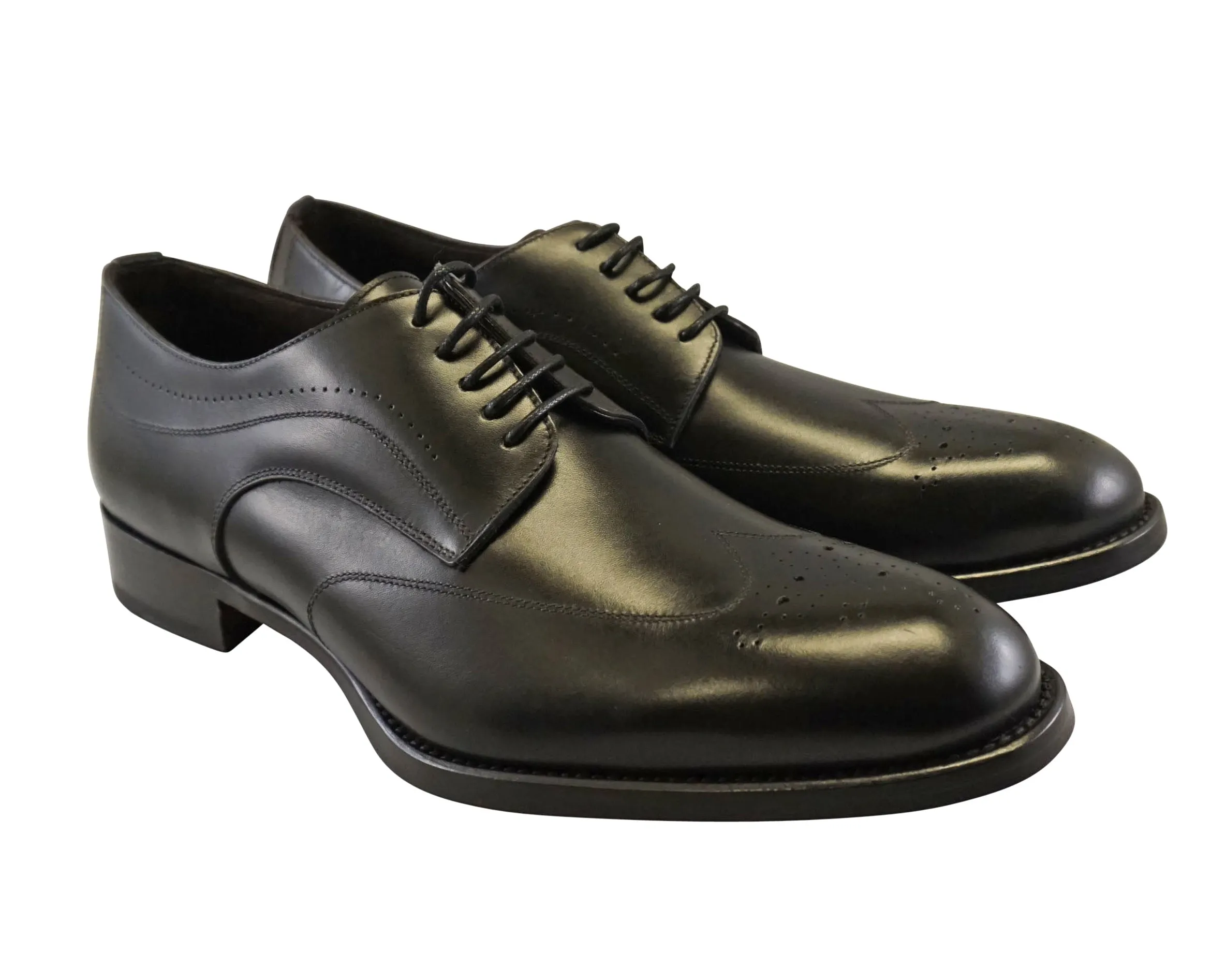 La Ferra Mens Black Italian made wingtip dress shoe KD6