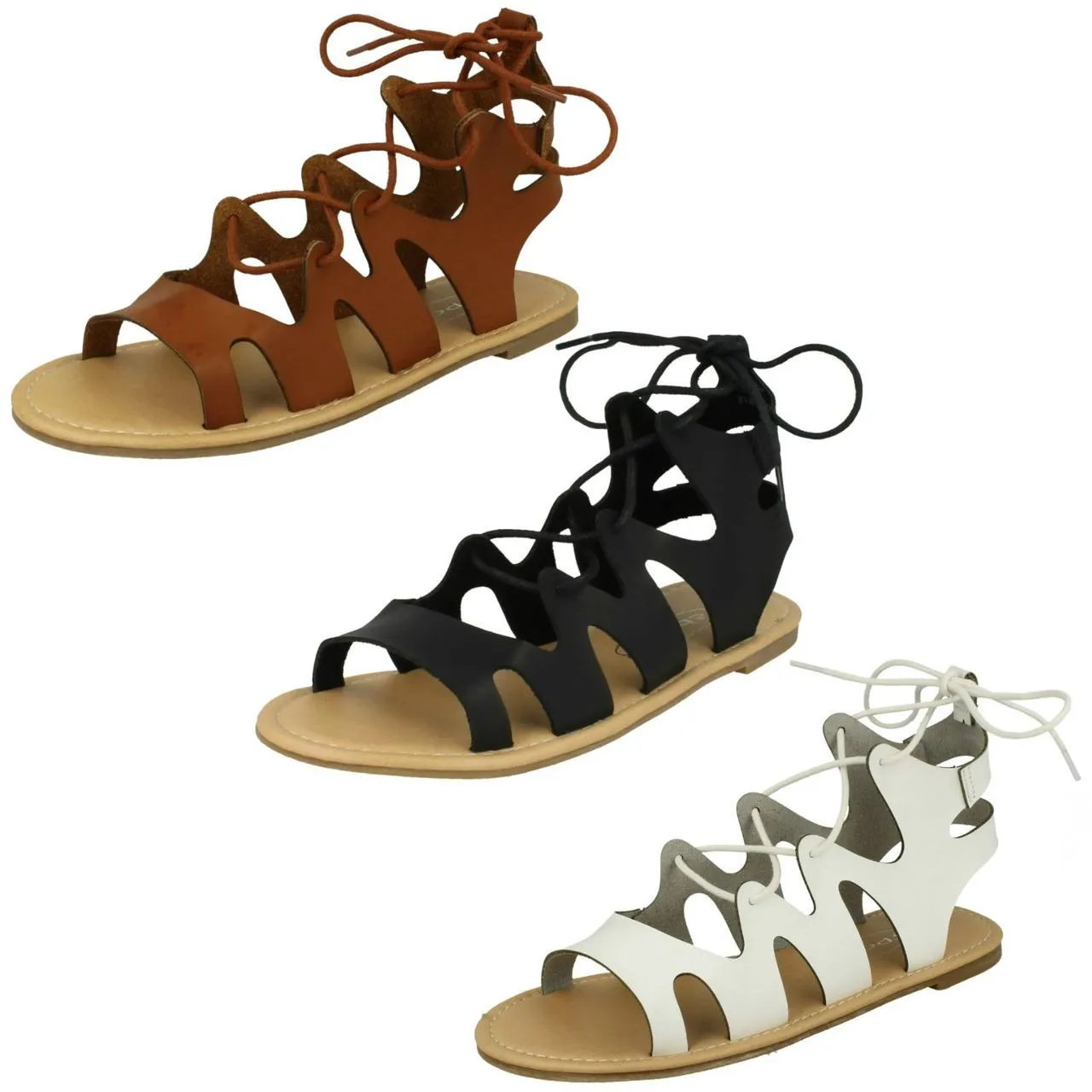 Ladies Spot On Lace Up Leg Flat Gladiator Sandals
