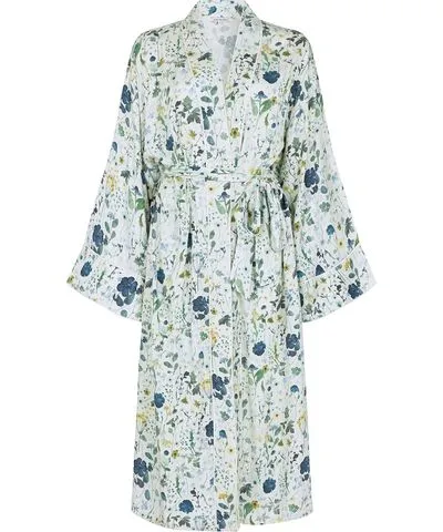 Lily and Lionel Women's White Corina Kimono Style Pressed Floral Print Robe In Blue