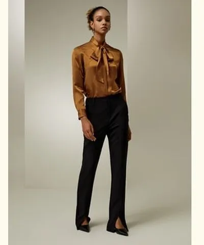 Lilysilk Jacquard wave silk blouse with bow