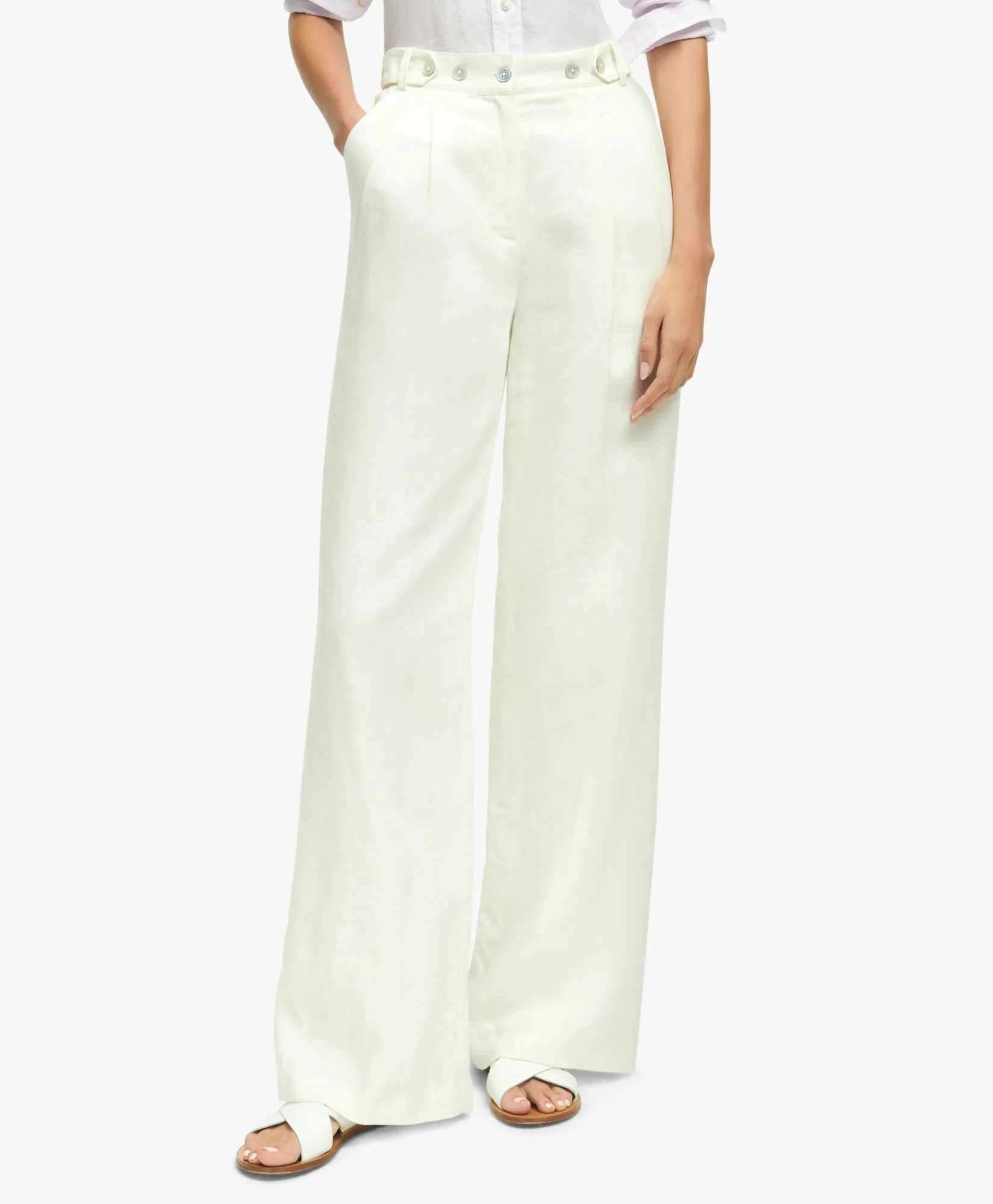 Linen Pleated Wide Leg Pants in White for Women | Brooks Brothers® UK