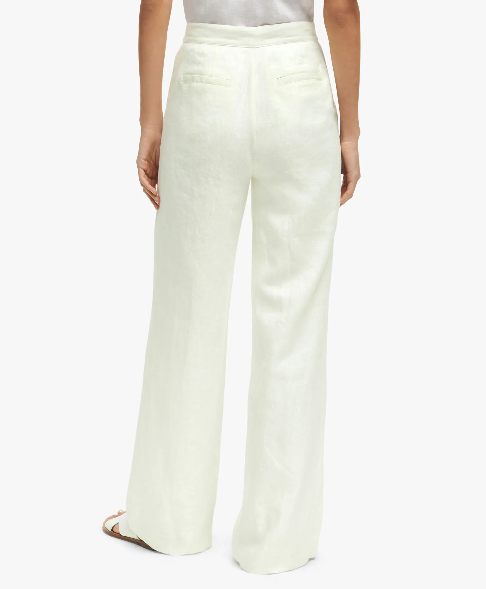 Linen Pleated Wide Leg Pants in White for Women | Brooks Brothers® UK