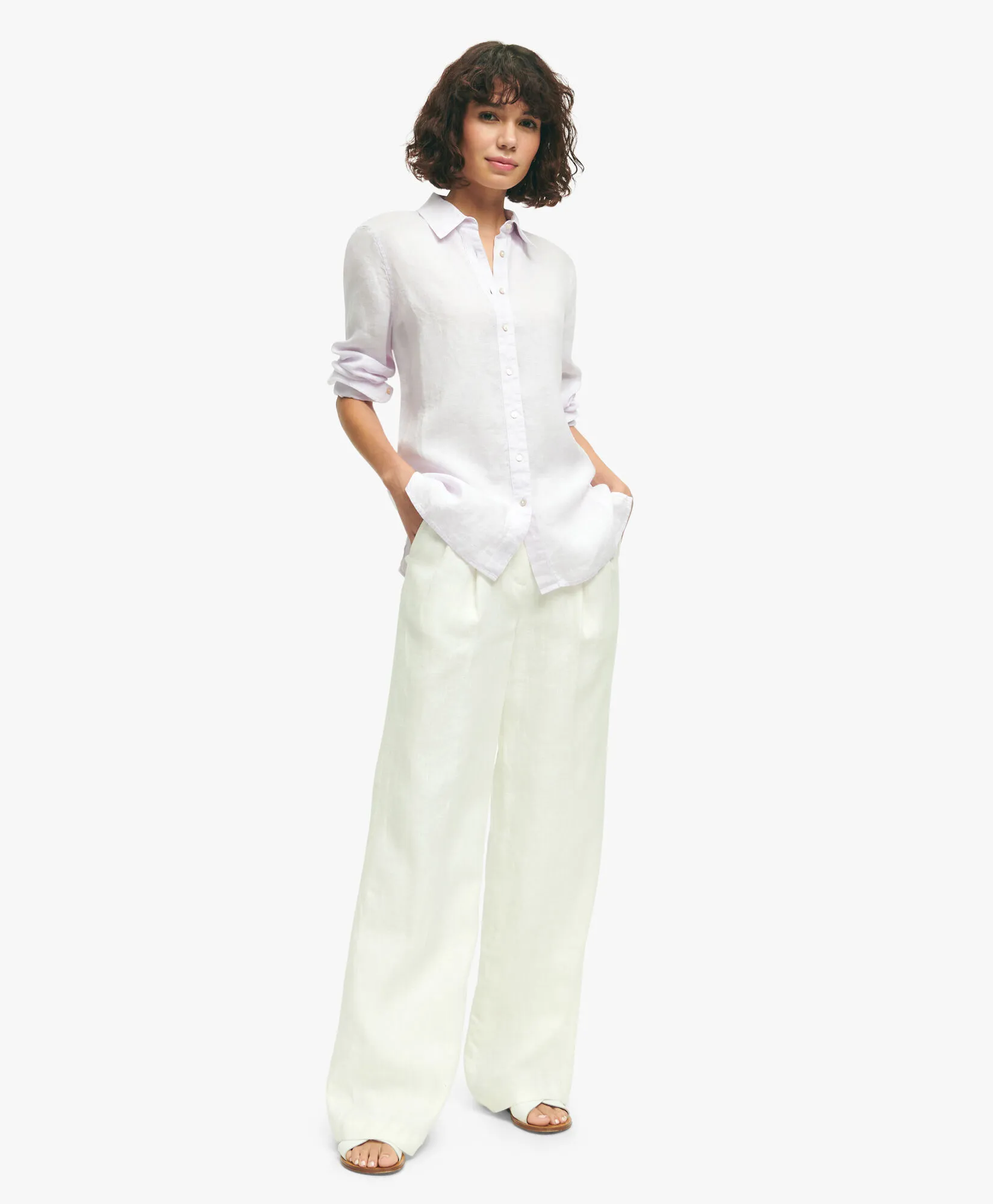 Linen Pleated Wide Leg Pants in White for Women | Brooks Brothers® UK