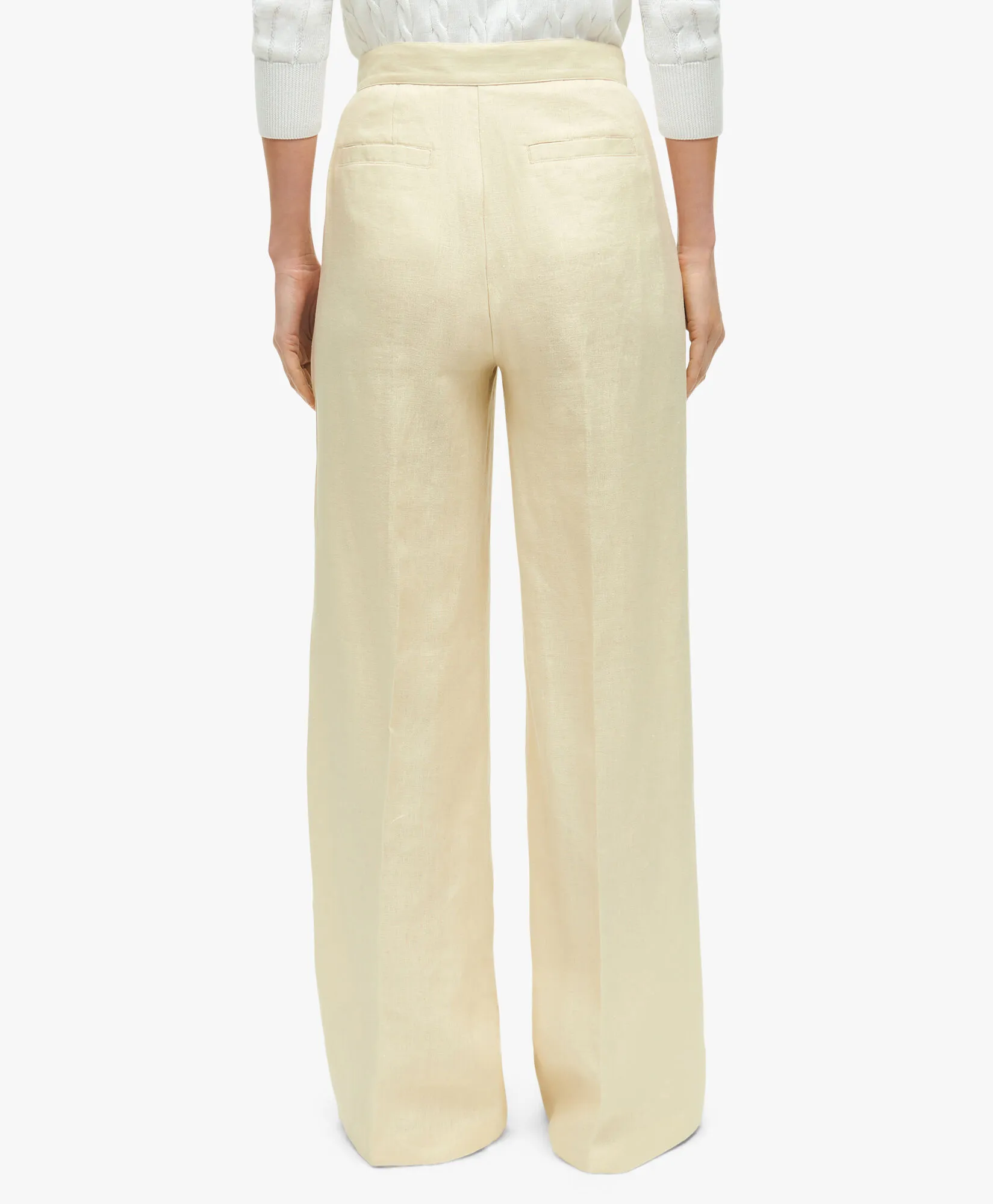 Linen Pleated Wide Leg Pants in White for Women | Brooks Brothers® UK