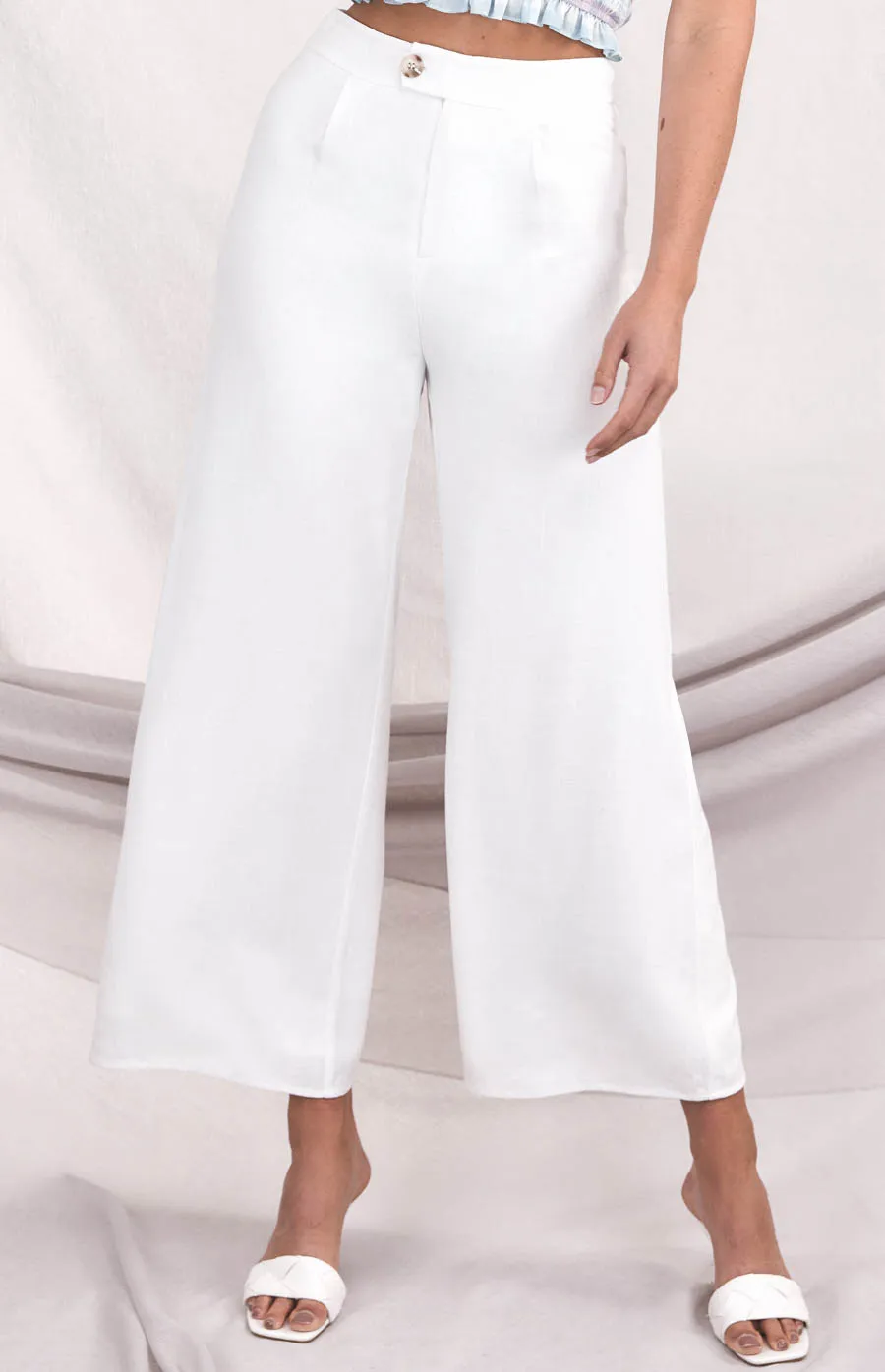 Linen Wide Leg Pants with Button Detail (SPA404A)