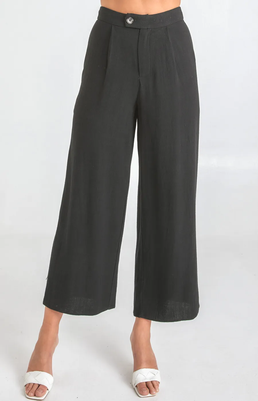 Linen Wide Leg Pants with Button Detail (SPA404A)