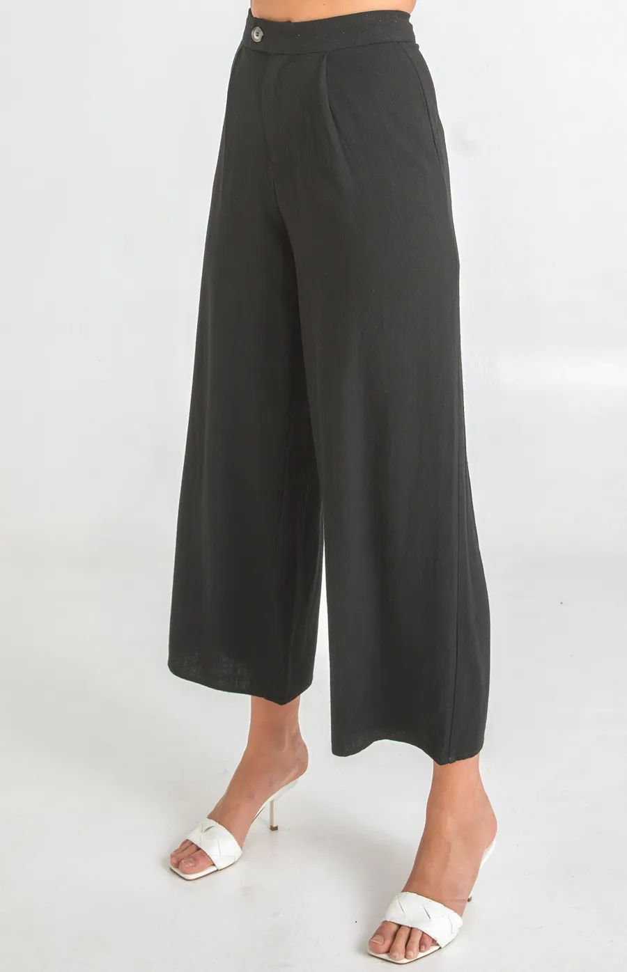 Linen Wide Leg Pants with Button Detail (SPA404A)