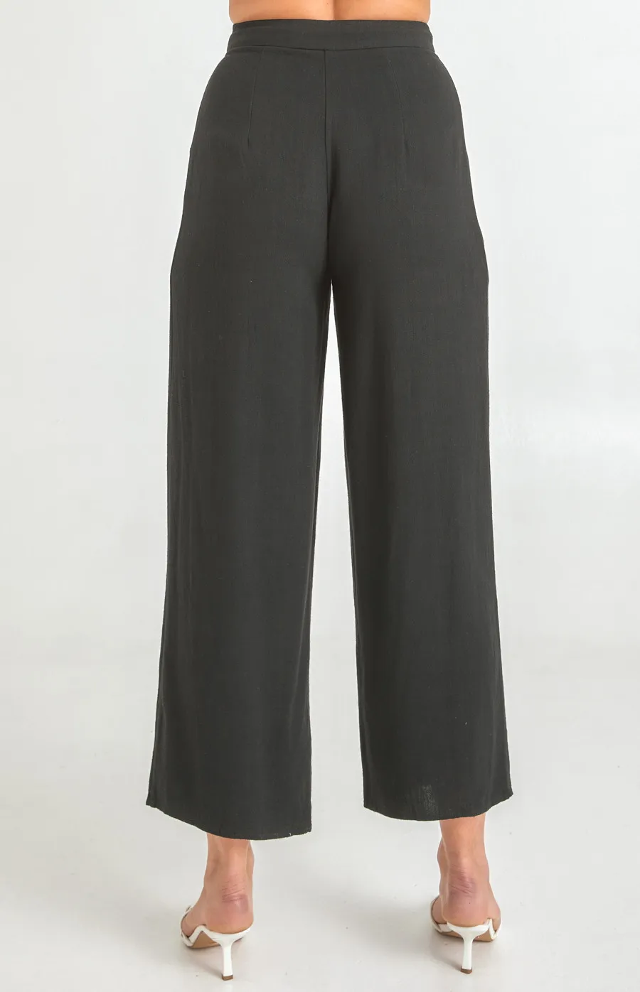 Linen Wide Leg Pants with Button Detail (SPA404A)