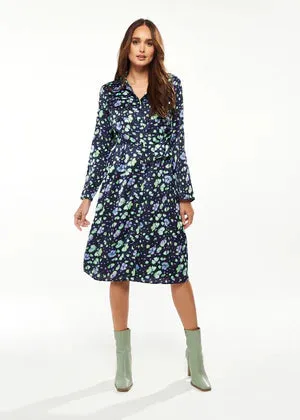 Liquorish Floral Print Shirt Dress In Multicolour & Navy