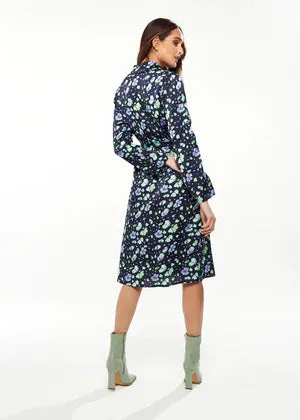 Liquorish Floral Print Shirt Dress In Multicolour & Navy