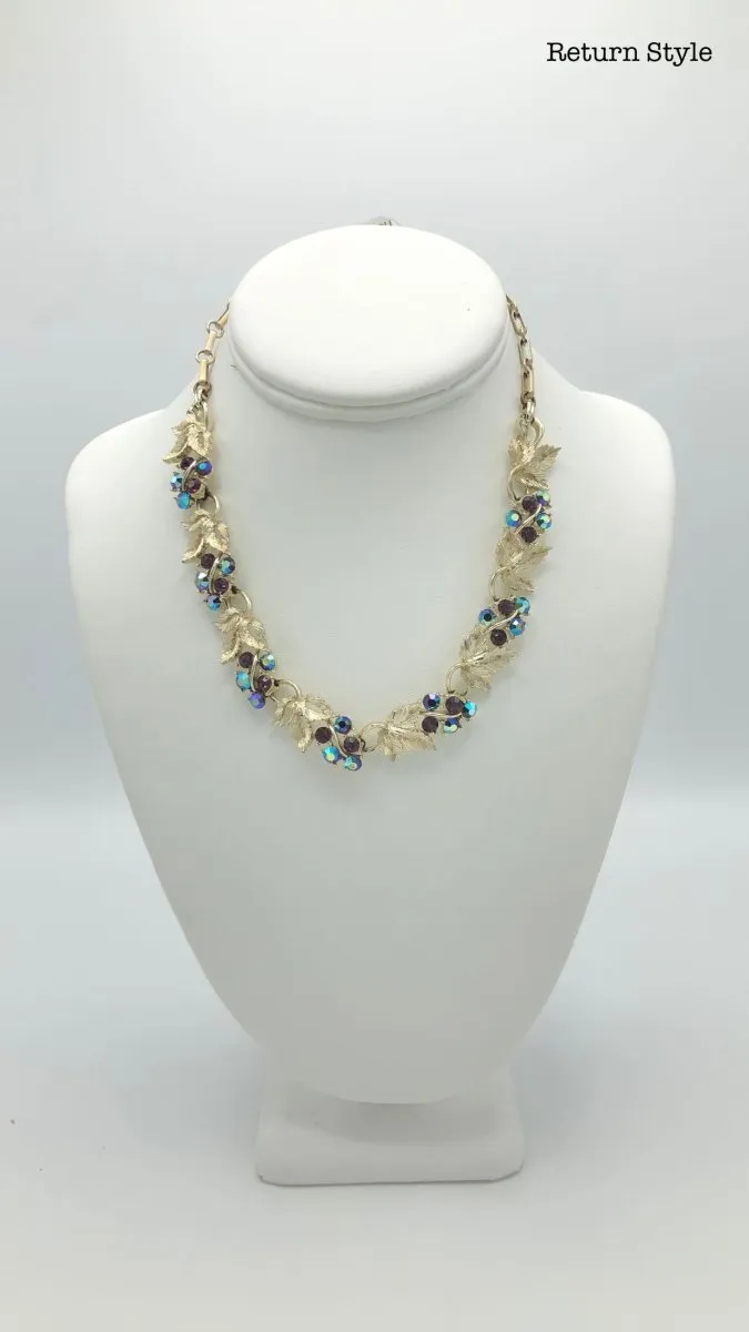 Lisner Gold Purple Rhinestones Vintage - Normal Wear 16 Necklace