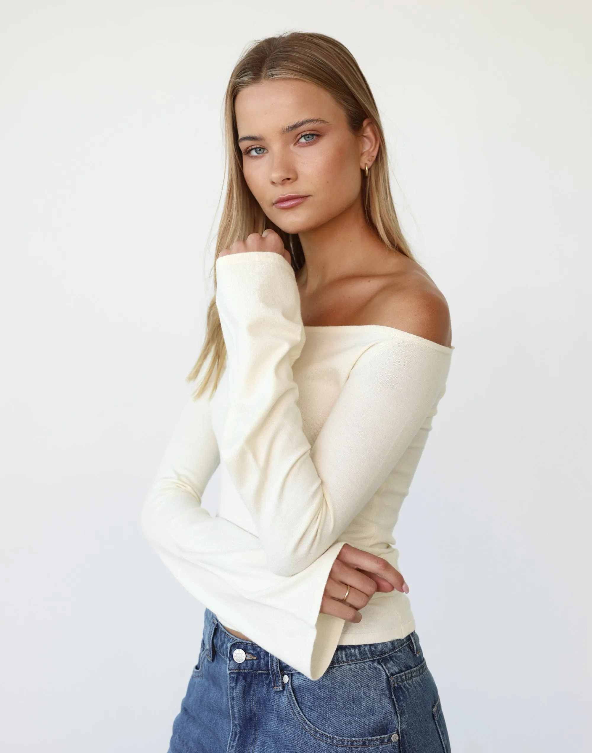 Luna Long Sleeve Knit Top (Off White)