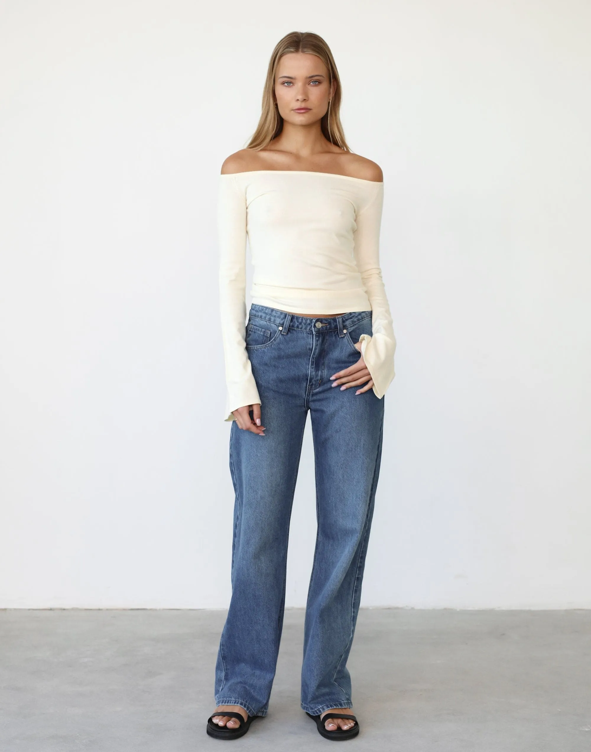 Luna Long Sleeve Knit Top (Off White)