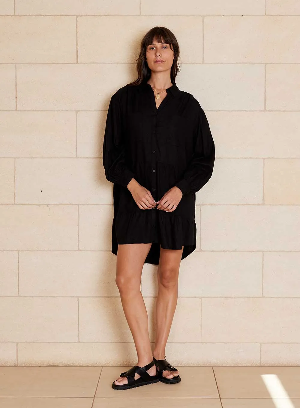 Luna Shirt Dress-Black