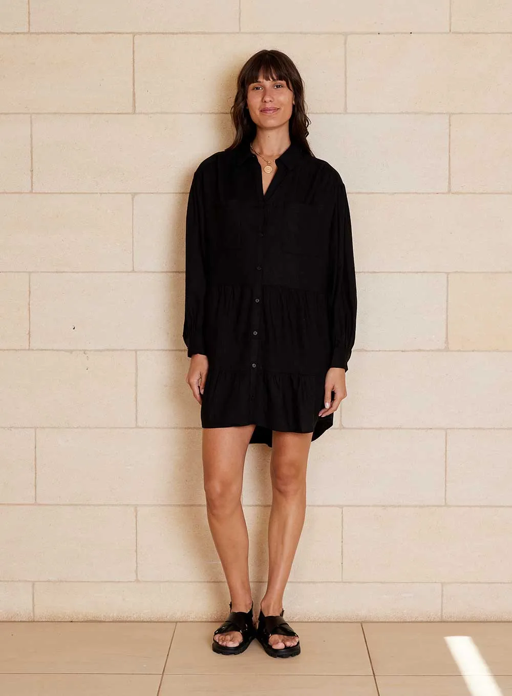 Luna Shirt Dress-Black