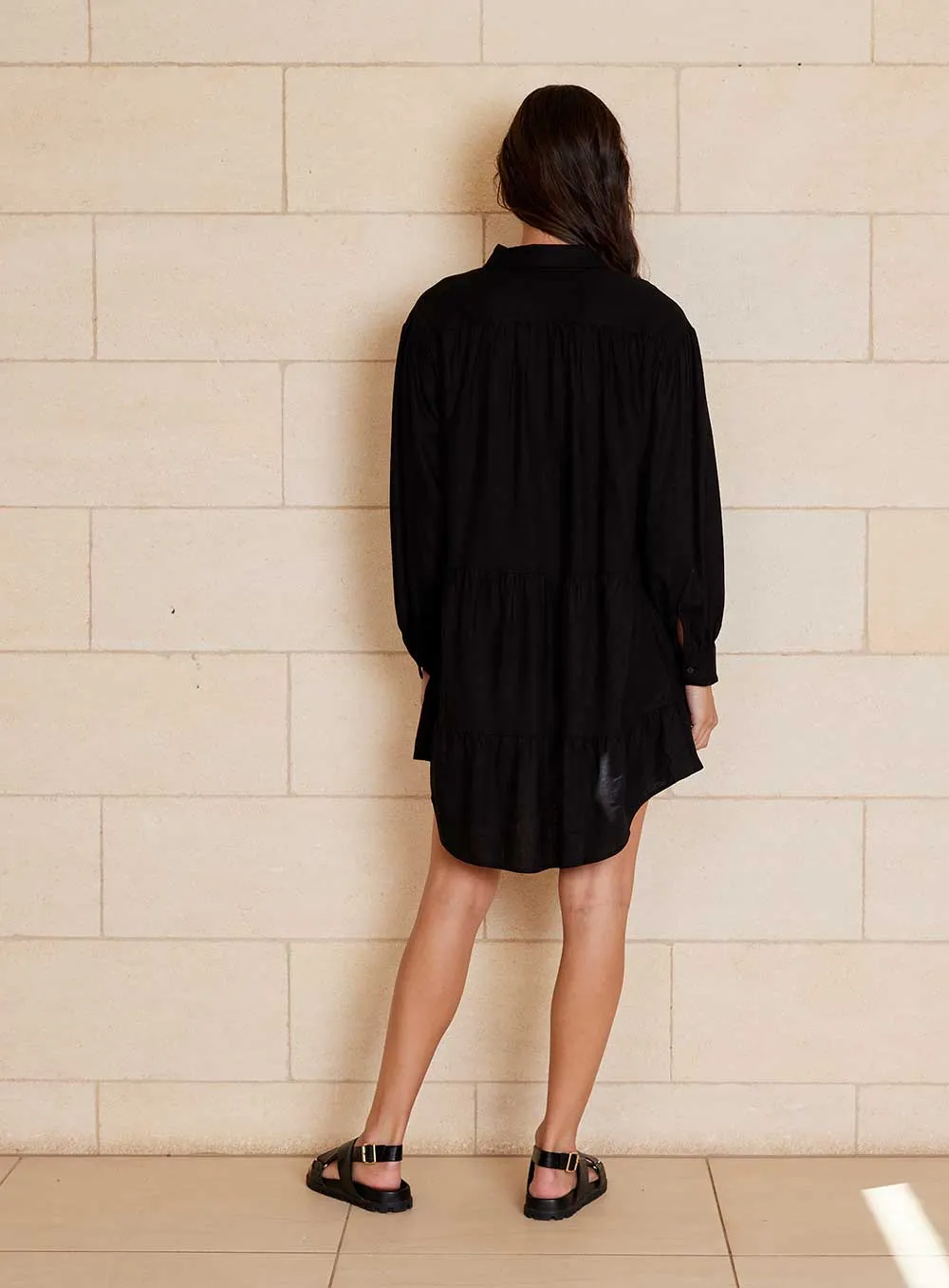 Luna Shirt Dress-Black