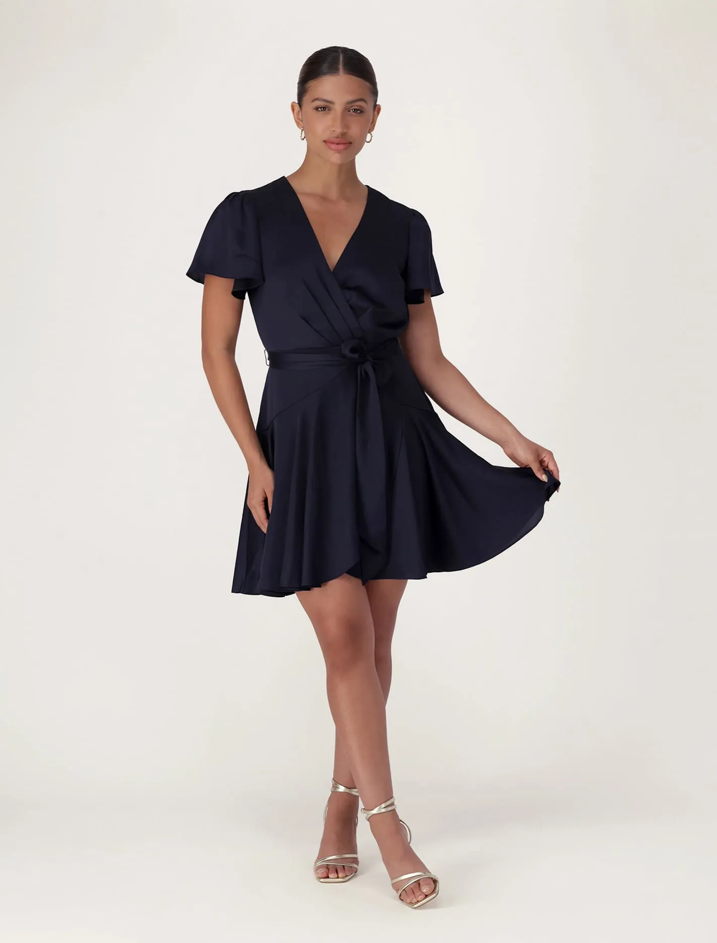 Madeline Flutter Sleeve Satin Mini Dress