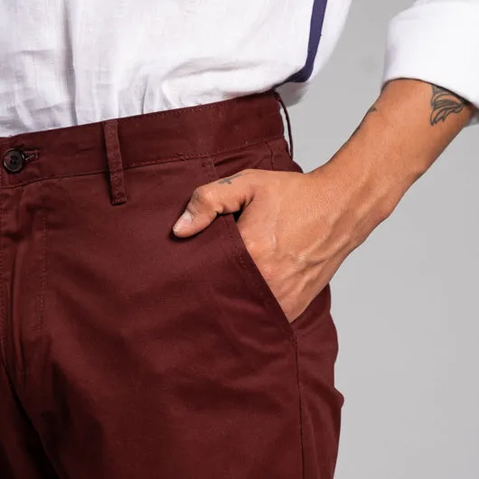 Mahogany Timber Burgundy Cotton Chinos