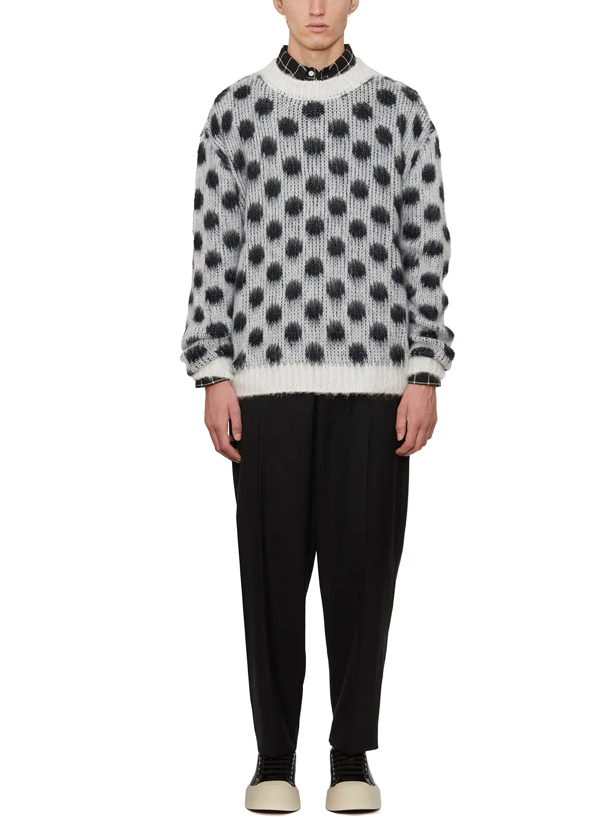 MARNI Men's White Polka Dot Mohair Sweater - FW23