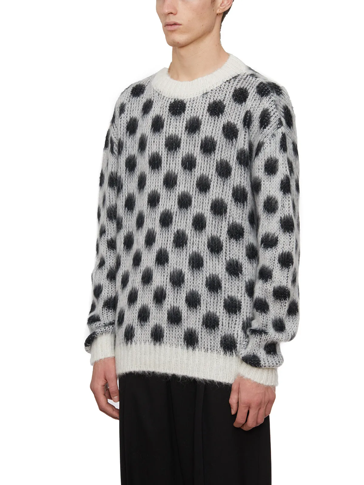 MARNI Men's White Polka Dot Mohair Sweater - FW23