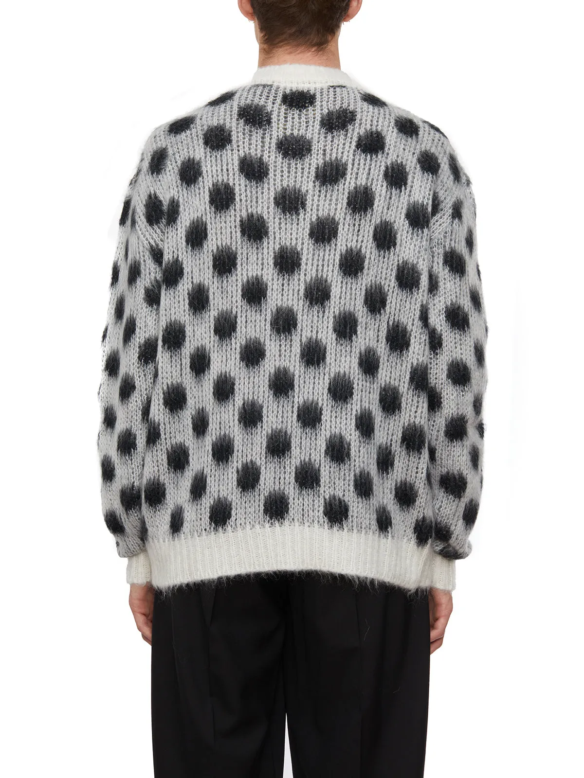 MARNI Men's White Polka Dot Mohair Sweater - FW23