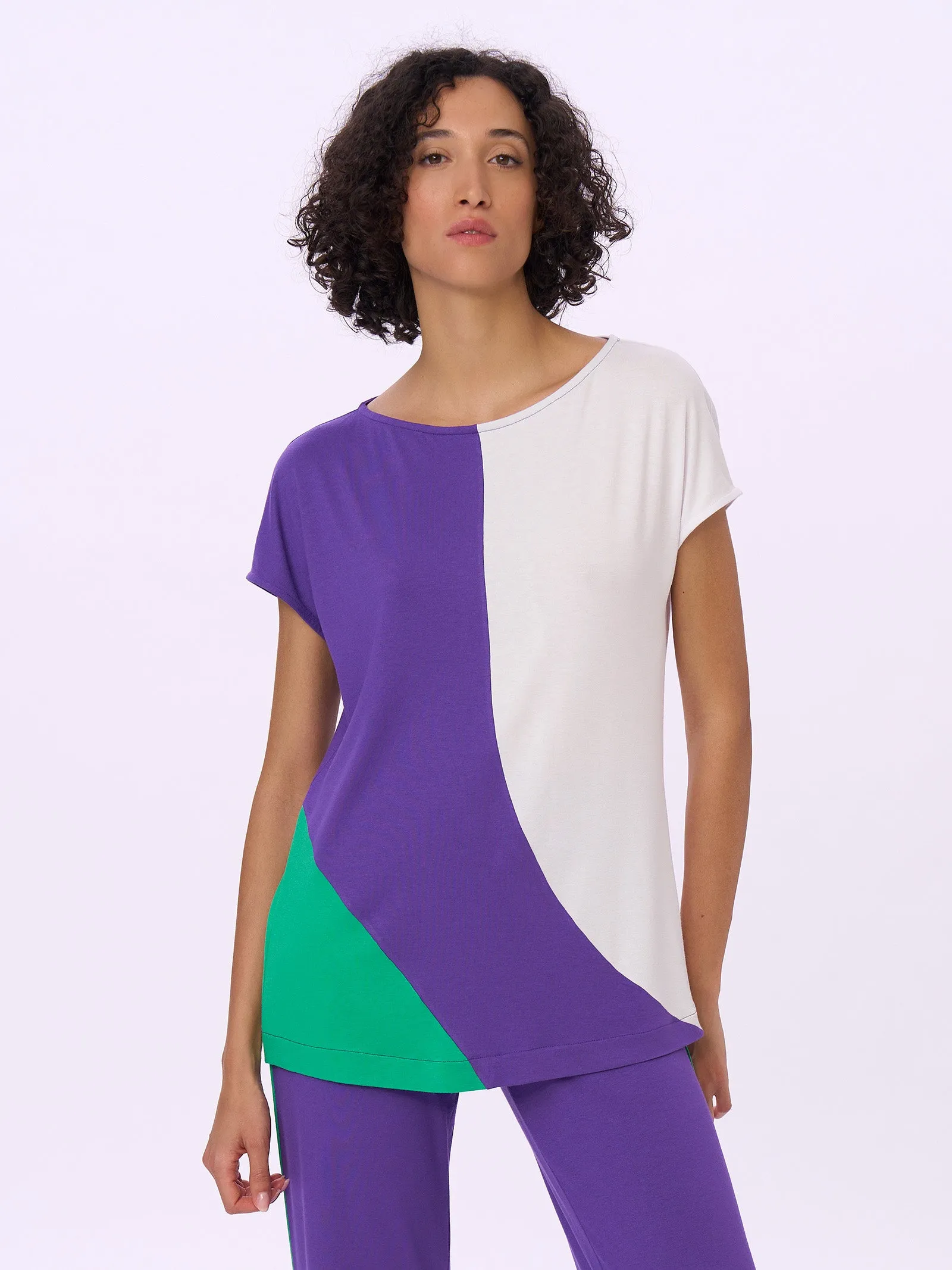 Maxi T-shirt multicolor in Viscosa Summer - Fant.Beetroot Purple