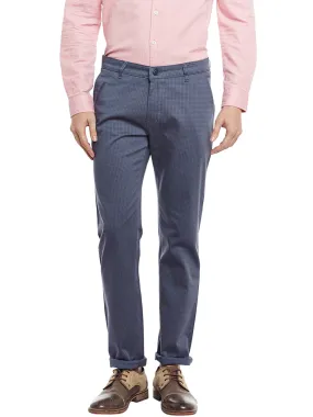 Men Grey Checked Cotton Stretch Slim Fit Casual Chinos Trouser