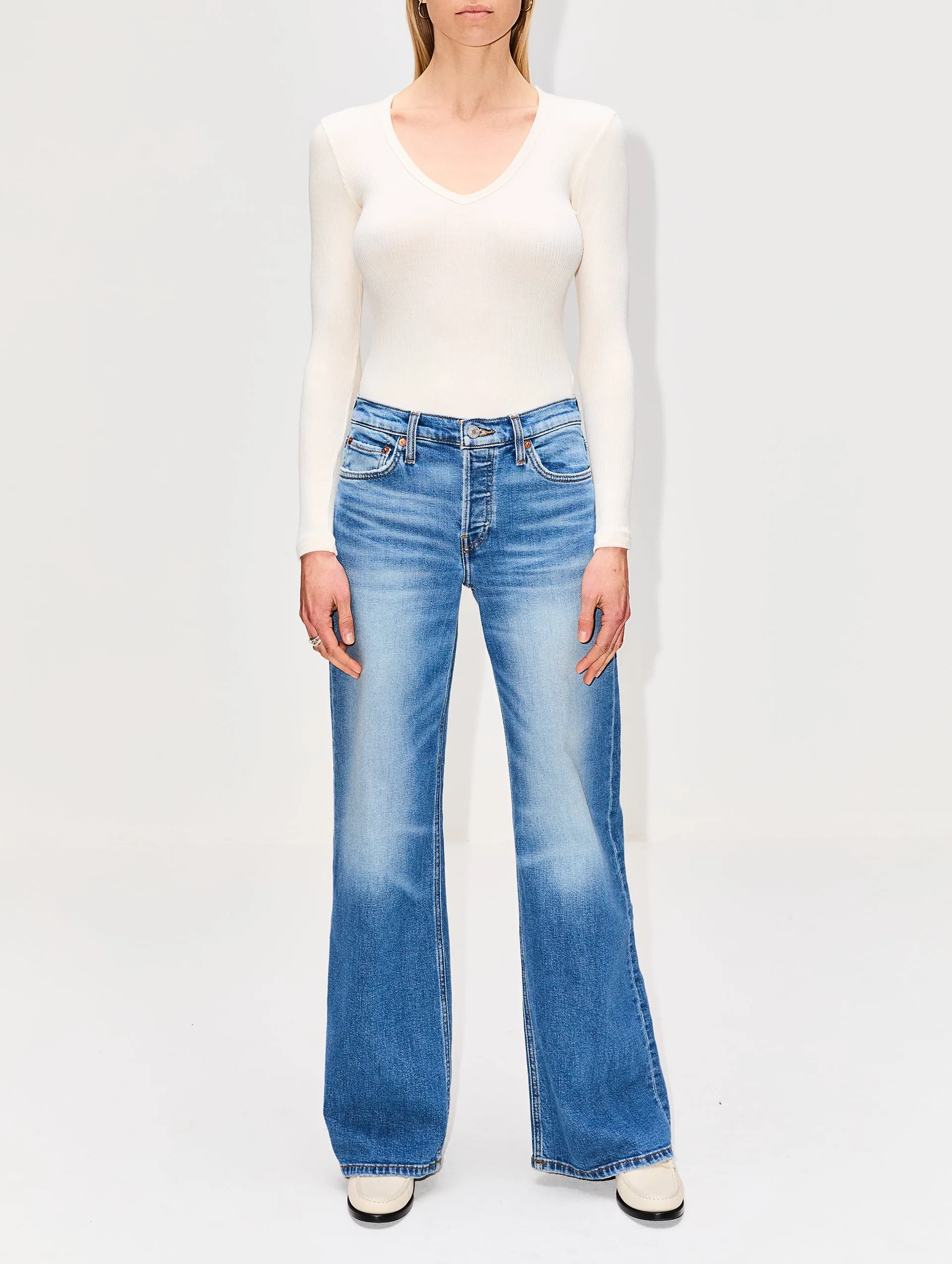 Mid Rise Wide Leg Jean