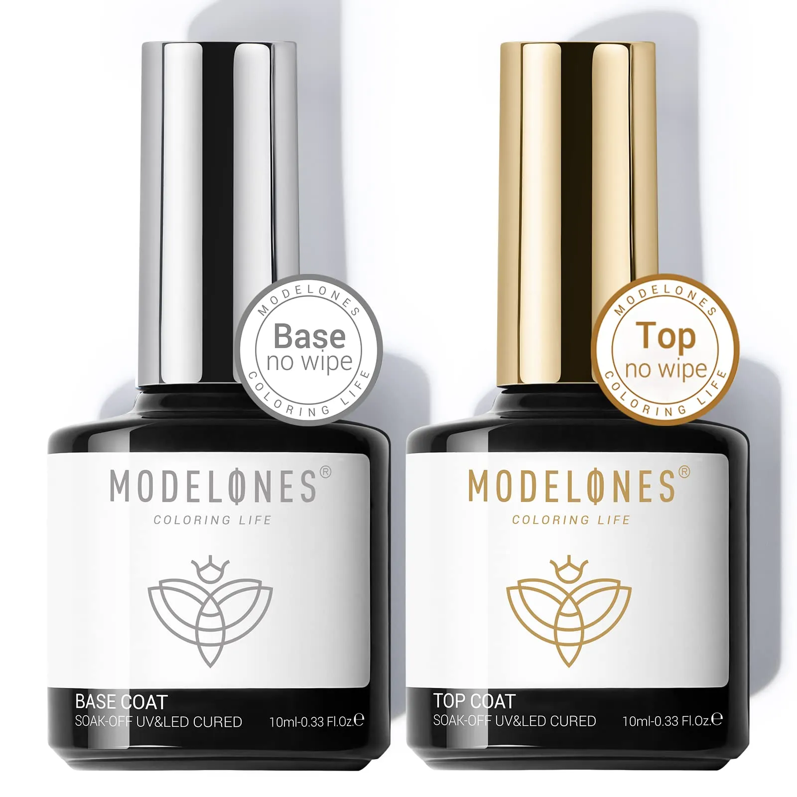 Modelones Gel Base and Top Coat No Wipe Gel Top Coat Nail Polish UV LED Drying Glossy Shine Top and Base Coat Set Long Lasting 2